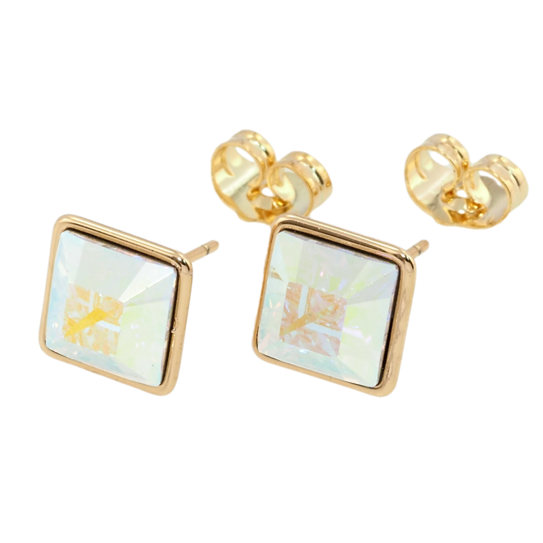 Сережки Xuping колір 18K з кристалами Swarovski пусети Кристал Aurore Boreale 10х10 мм фото №9