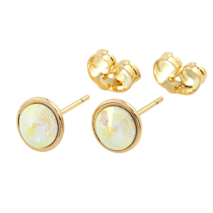 Сережки Xuping колір 18K з кристалами Swarovski пусети Кристал Aurore Boreale в ободковій оправі ø 8мм фото №4 Сережки Xuping колір 18K з кристалами Swarovski пусети Кристал Aurore Boreale в ободковій оправі ø 8мм фото №4