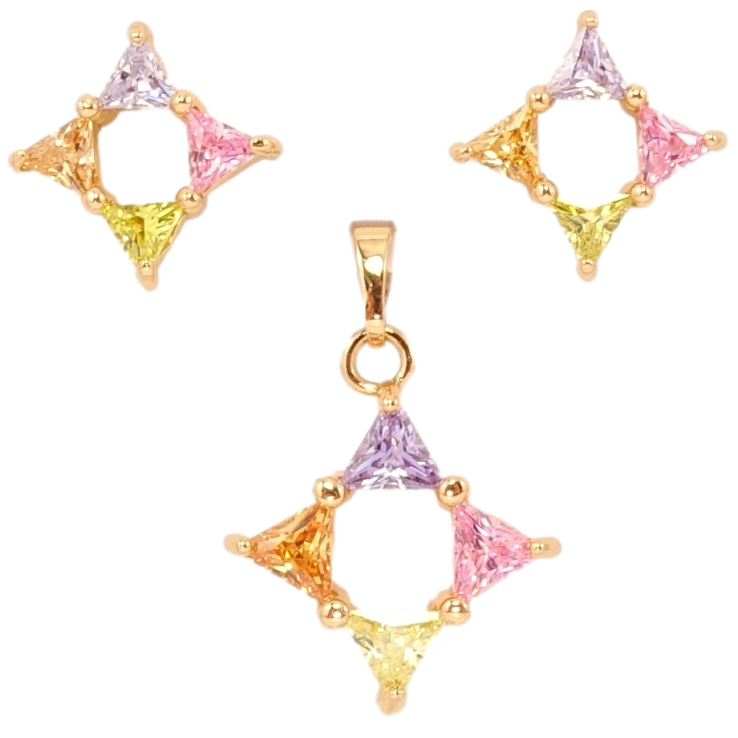 Набор Xuping Позолота 18K Серьги Кулон Декоративные цветные кристальные ромбы фото №5