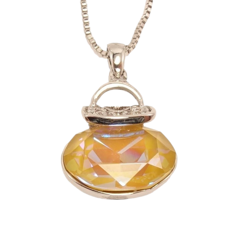 Кулон Xuping колір Родій із кристалами Swarovski на ланцюжку Сумочка кристал Topaz Shimmer довжина 46-51см фото №1