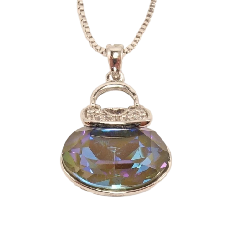 Кулон Xuping колір Родій із кристалами Swarovski на ланцюжку Сумочка кристал Iridescent Green довжина 46-51см фото №13 Кулон Xuping колір Родій із кристалами Swarovski на ланцюжку Сумочка кристал Iridescent Green довжина 46-51см фото №13