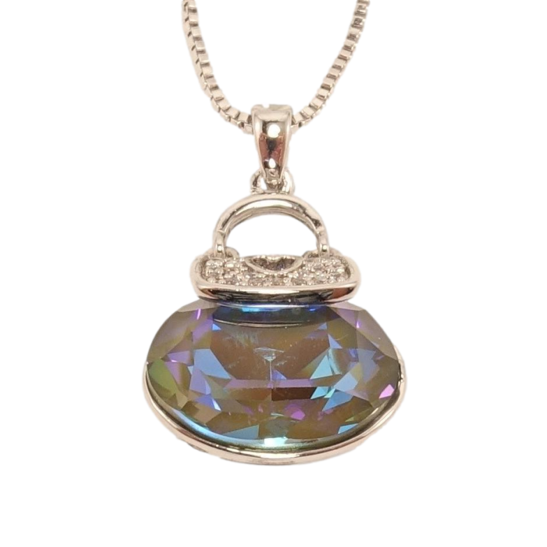 Кулон Xuping цвет Родий с кристаллами Swarovski на цепочке Сумочка кристалл Iridescent Green длина 46-51см фото №1