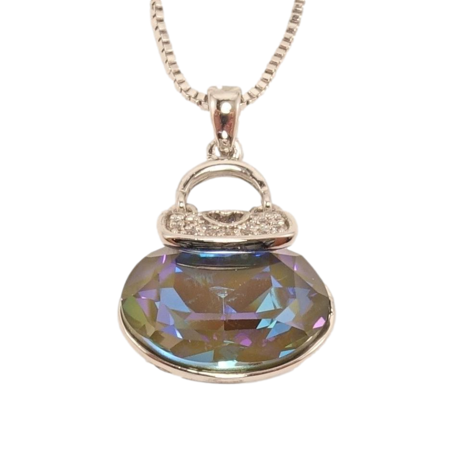 Кулон Xuping колір Родій із кристалами Swarovski на ланцюжку Сумочка кристал Iridescent Green довжина 46-51см фото №1