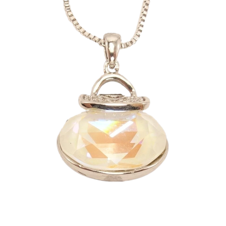 Кулон Xuping колір Родій із кристалами Swarovski на ланцюжку Сумочка кристал White Opal довжина 45.5-51.5см фото №1 Кулон Xuping колір Родій із кристалами Swarovski на ланцюжку Сумочка кристал White Opal довжина 45.5-51.5см фото №1
