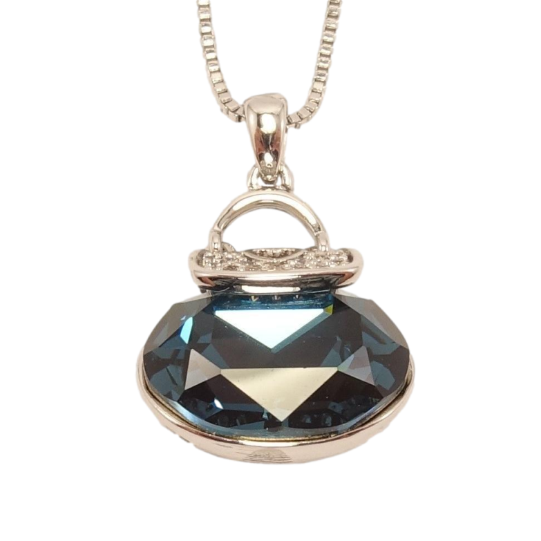 Кулон Xuping колір Родій із кристалами Swarovski на ланцюжку Сумочка кристал Montana довжина 46-51.5см фото №1 Кулон Xuping колір Родій із кристалами Swarovski на ланцюжку Сумочка кристал Montana довжина 46-51.5см фото №1