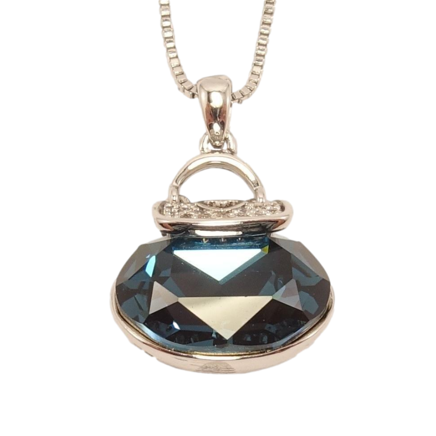 Кулон Xuping колір Родій із кристалами Swarovski на ланцюжку Сумочка кристал Montana довжина 46-51.5см фото №1 Кулон Xuping колір Родій із кристалами Swarovski на ланцюжку Сумочка кристал Montana довжина 46-51.5см фото №1