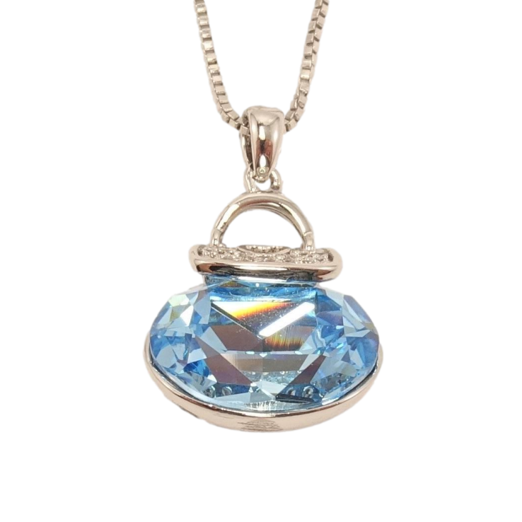 Кулон Xuping колір Родій із кристалами Swarovski на ланцюжку Сумочка кристал Aquamarine довжина 46.5-52см фото №16