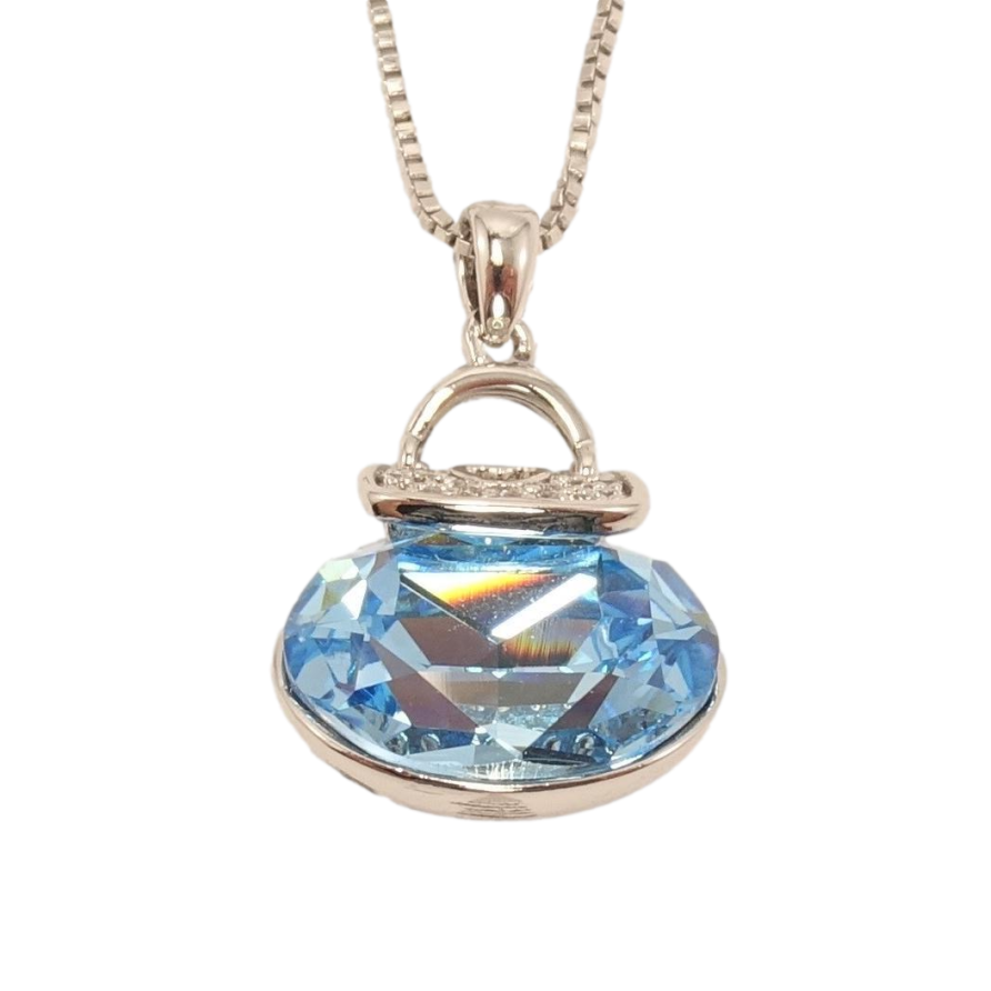 Кулон Xuping колір Родій із кристалами Swarovski на ланцюжку Сумочка кристал Aquamarine довжина 46.5-52см фото №1 Кулон Xuping колір Родій із кристалами Swarovski на ланцюжку Сумочка кристал Aquamarine довжина 46.5-52см фото №1
