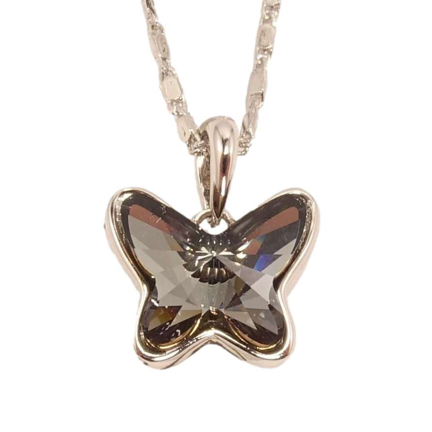 Кулон Xuping цвет Родий с кристаллами Swarovski на цепочке Кристалл бабочка Black Diamond длина 38.5-43.5см фото №1