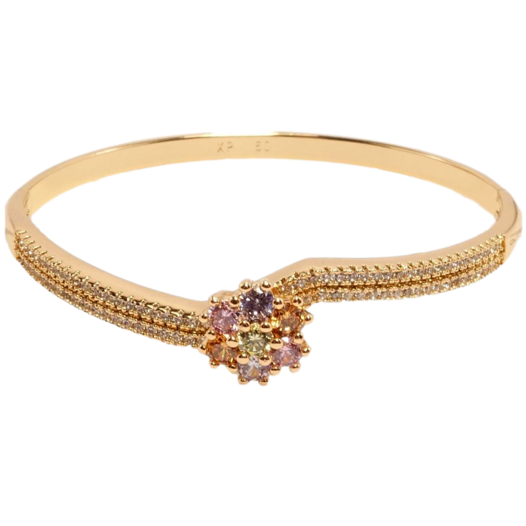 Браслет Xuping Позолота 18K Подвійна хвиляста доріжка цирконію з квіткою із кольорових кристалів ø 6см фото №18 Браслет Xuping Позолота 18K Подвійна хвиляста доріжка цирконію з квіткою із кольорових кристалів ø 6см фото №18
