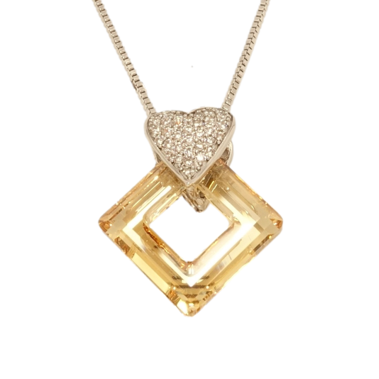 Кулон Xuping колір Родій із кристалами Swarovski на ланцюжку Ромб із кристала Topaz із серцем довжина 40-45,5см фото №23