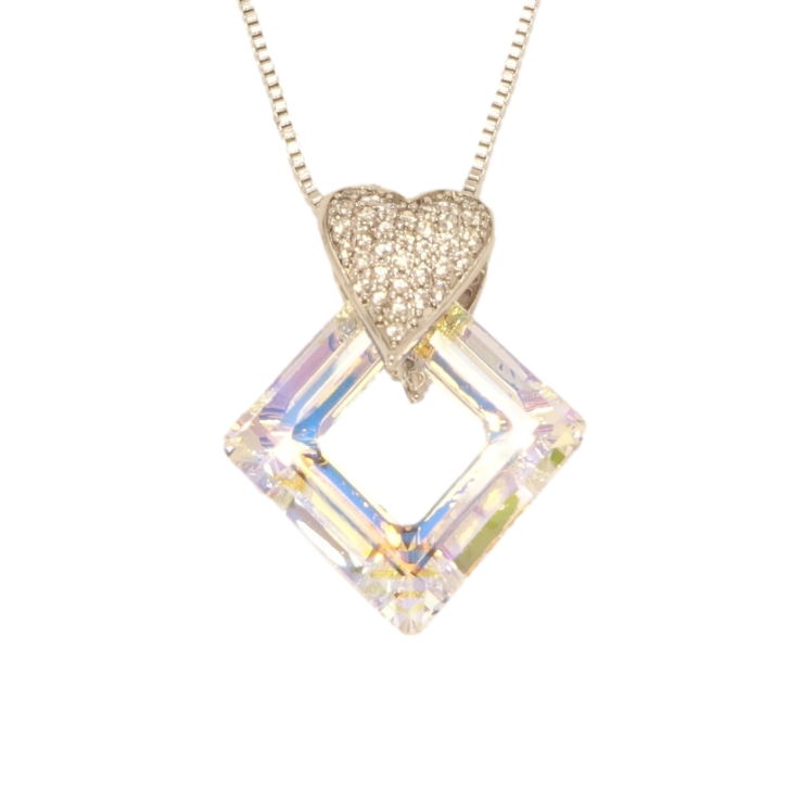 Кулон Xuping колір Родій із кристалами Swarovski на ланцюжку Ромб із кристала Shimmer із серцем довжина 39,5-45см фото №9