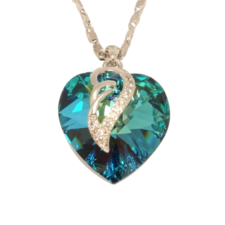 Кулон Xuping колір Родій з кристалами Swarovski на ланцюжку Кристал серця Metallic Blue довжина 38,5-44см фото №10