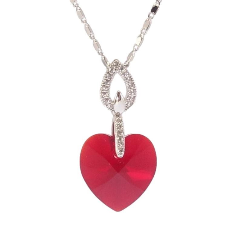 Кулон Xuping цвет Родий с кристаллами Swarovski на цепочке Сердце кристалл Siam длина 39,5-45см фото №1