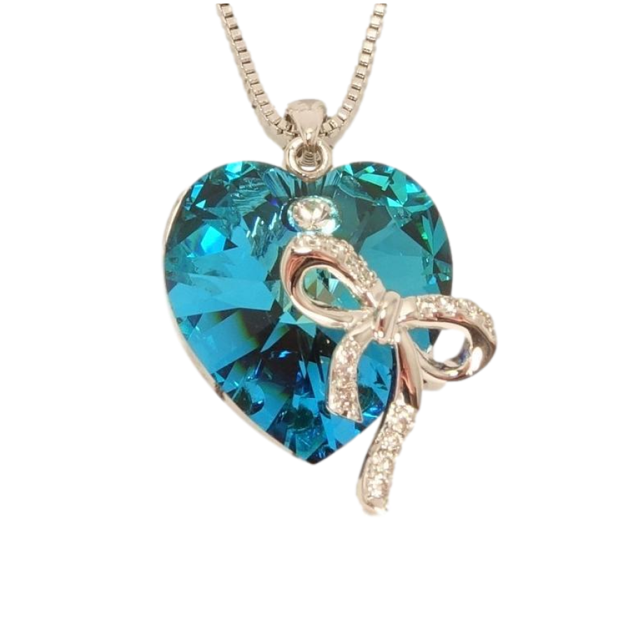 Кулон Xuping колір Родій із кристалами Swarovski на ланцюжку Серце кристал Metallic Blue з бантиком довжина фото №1 Кулон Xuping колір Родій із кристалами Swarovski на ланцюжку Серце кристал Metallic Blue з бантиком довжина фото №1