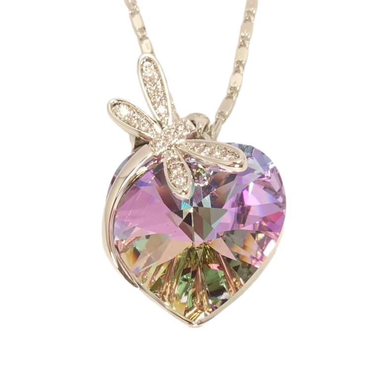 Кулон Xuping цвет Родий с кристаллами Swarovski на цепочке Сердце кристалл Paradise Shine c стрекозой длина фото №1 Кулон Xuping цвет Родий с кристаллами Swarovski на цепочке Сердце кристалл Paradise Shine c стрекозой длина фото №1