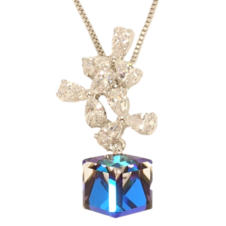 Кулон Xuping колір Родій з кр-ми Swarovski на ланцюжку Квіткова феєрія з кристальним кубом довжина 39-44см фото №20