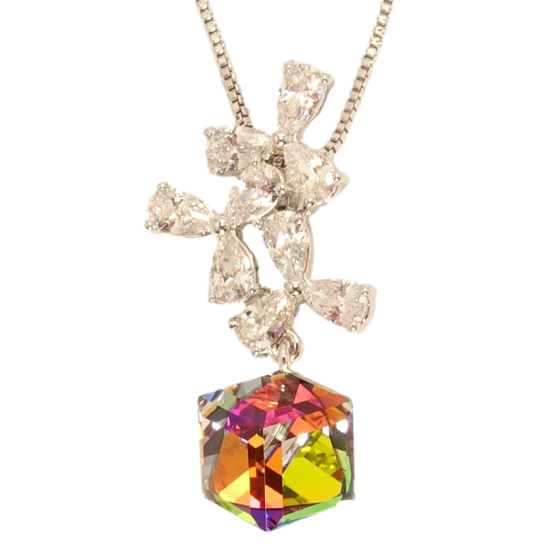 Кулон Xuping колір Родій з кр-ми Swarovski на ланцюжку Квіткова феєрія з кристальним кубом довжина 39-44см фото №7 Кулон Xuping колір Родій з кр-ми Swarovski на ланцюжку Квіткова феєрія з кристальним кубом довжина 39-44см фото №7
