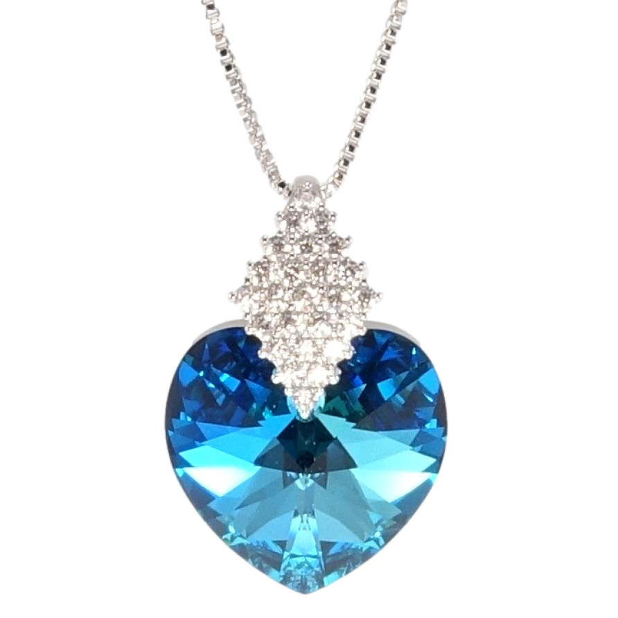 Кулон Xuping колір Родій з кр-ми Swarovski на ланцюжку Кристальне серце Metallic Blue довжина 40-45см фото №1 Кулон Xuping колір Родій з кр-ми Swarovski на ланцюжку Кристальне серце Metallic Blue довжина 40-45см фото №1