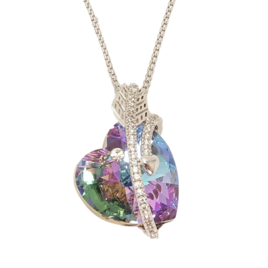 Кулон Xuping колір Родій з кр-ми Swarovski на ланцюжку Кристальне серце Paradise Shine зі стрілою довжина фото №1