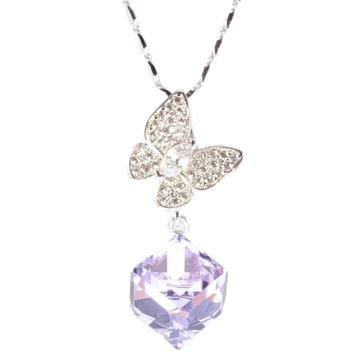 Кулон Xuping колір Родій з кр-ми Swarovski на ланцюжку Метелик з кристальним кубом Provence Lavender довжина фото №5