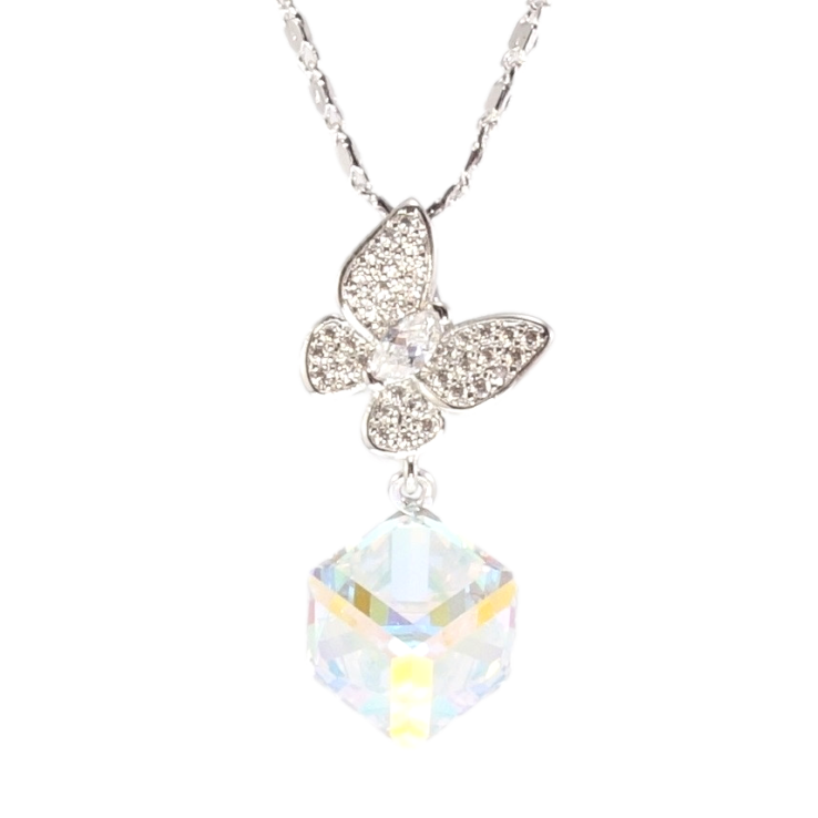 Кулон Xuping цвет Родий с кр-ми Swarovski на цепочке Бабочка с кристальным кубом Shimmer длина 38,5-43,5см фото №5