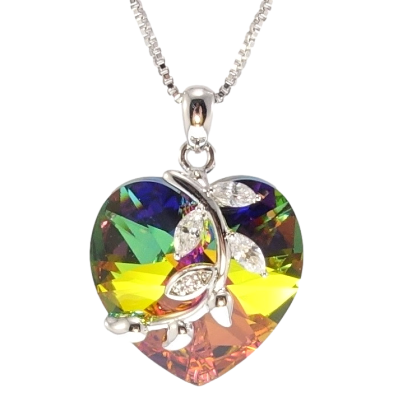 Кулон Xuping колір Родій з кр-ми Swarovski на ланцюжку Кристальне серце Vitrail Medium з гілочкою довжина фото №1