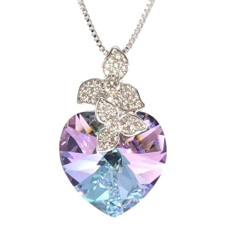 Кулон Xuping колір Родій з кр-ми Swarovski на ланцюжку Кристальне серце Paradise Shine з квіточками довжина фото №16