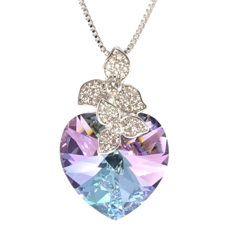 Кулон Xuping колір Родій з кр-ми Swarovski на ланцюжку Кристальне серце Paradise Shine з квіточками довжина фото №1