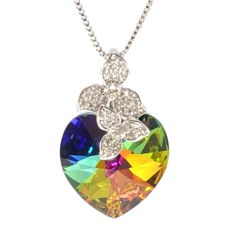 Кулон Xuping колір Родій з кр-ми Swarovski на ланцюжку Кристальне серце Vitrail Medium з квіточками довжина фото №4