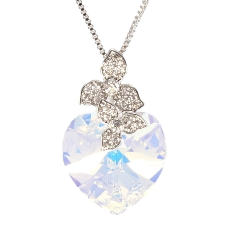 Кулон Xuping колір Родій з кр-ми Swarovski на ланцюжку Кристальне серце Shimmer з квіточками довжина 38.5-43,5см фото №7