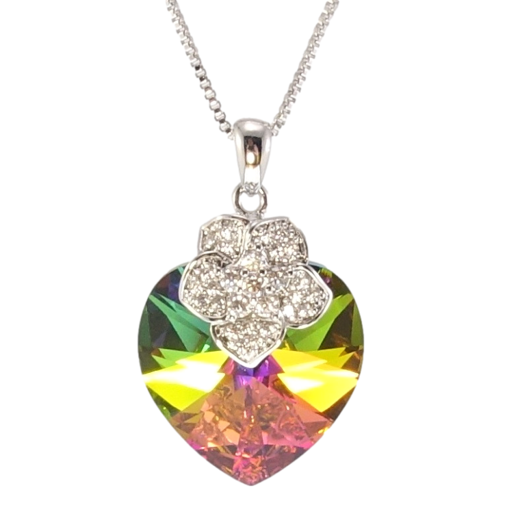 Кулон Xuping колір Родій з кр-ми Swarovski на ланцюжку Кристальне серце Vitrail Medium з квіточкою довжина фото №15