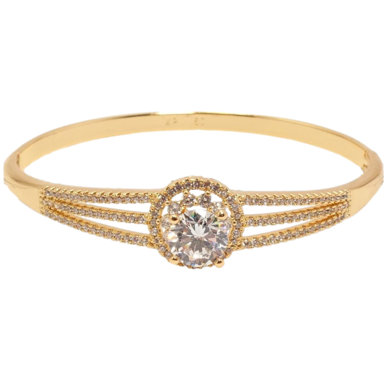 Браслет Xuping Позолота 18K Кристал в обрамленні цирконію з потрійними доріжками цирконію ø 6см фото №1 Браслет Xuping Позолота 18K Кристал в обрамленні цирконію з потрійними доріжками цирконію ø 6см фото №1