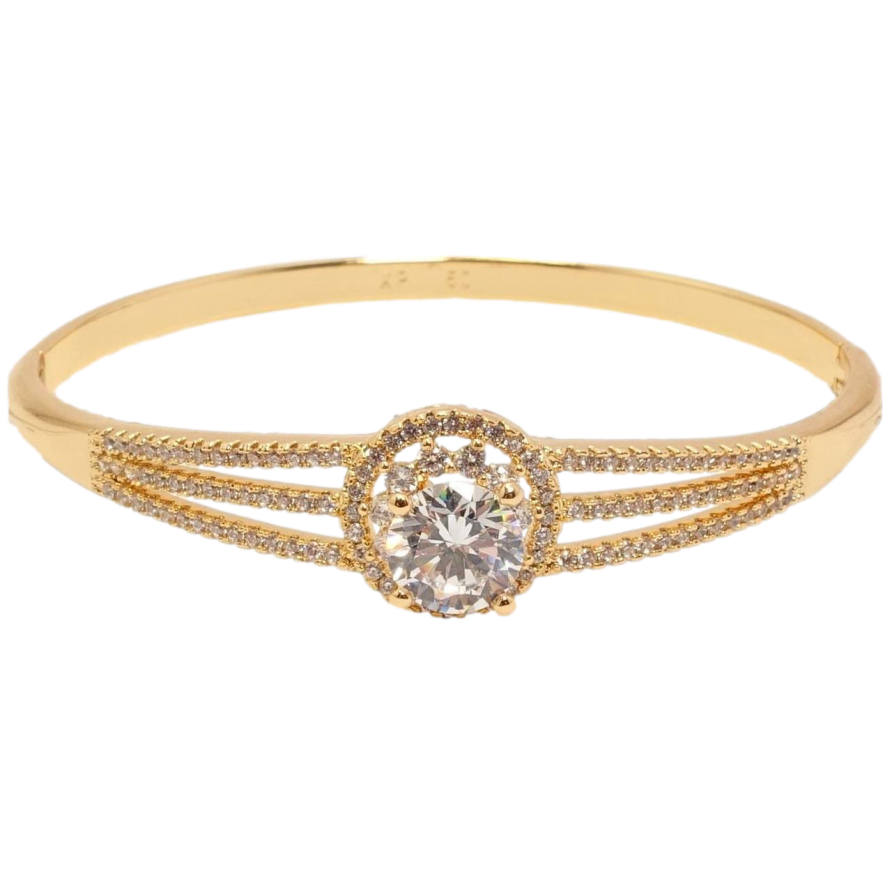 Браслет Xuping Позолота 18K Кристал в обрамленні цирконію з потрійними доріжками цирконію ø 6см фото №1 Браслет Xuping Позолота 18K Кристал в обрамленні цирконію з потрійними доріжками цирконію ø 6см фото №1