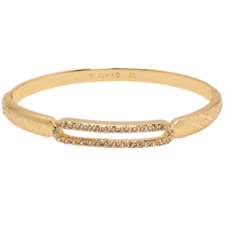 Браслет Xuping Позолота 18K Декоративна вставка з цирконієм та грецький орнамент напиленням ø 6см фото №4