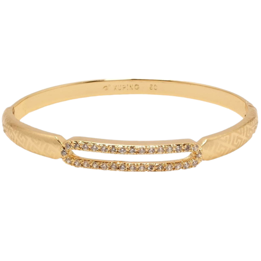 Браслет Xuping Позолота 18K Декоративна вставка з цирконієм та грецький орнамент напиленням ø 6см фото №1