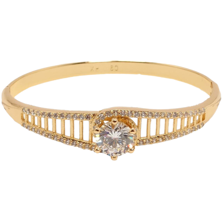 Браслет Xuping Позолота 18K Решетчатый орнамент с дорожками циркония и кристальной вставкой ø 6см фото №1