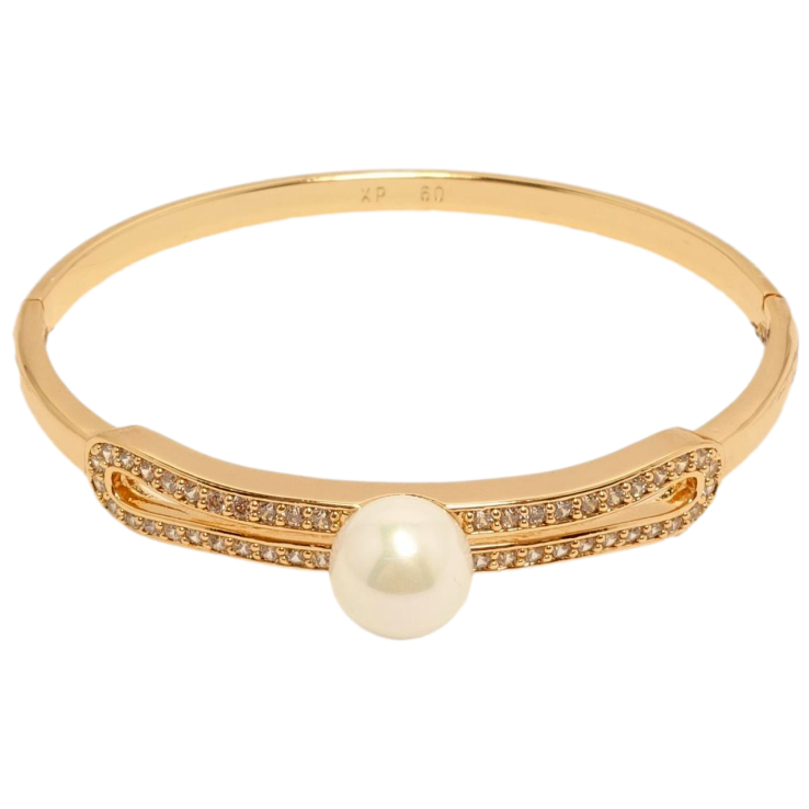 Браслет Xuping Позолота 18K Подвійна доріжка цирконію з перлиною ø 6см фото №20 Браслет Xuping Позолота 18K Подвійна доріжка цирконію з перлиною ø 6см фото №20