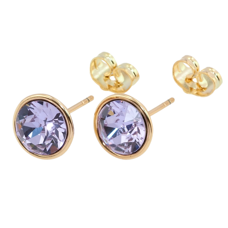 Сережки Xuping колір 18K з кристалами Swarovski пусети Кристал Provence Lavender в ободковій оправі ø 10мм фото №9