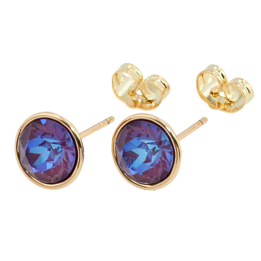 Сережки Xuping колір 18K з кристалами Swarovski пусети Кристал Burgundy Shimmer в ободковій оправі ø 10мм фото №1 Сережки Xuping колір 18K з кристалами Swarovski пусети Кристал Burgundy Shimmer в ободковій оправі ø 10мм фото №1