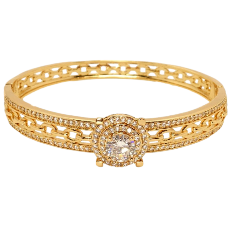 Браслет Xuping Позолота 18K Орнамент ланцюг з доріжками цирконію та круглою кристальною вставкою ø 6см фото №8 Браслет Xuping Позолота 18K Орнамент ланцюг з доріжками цирконію та круглою кристальною вставкою ø 6см фото №8