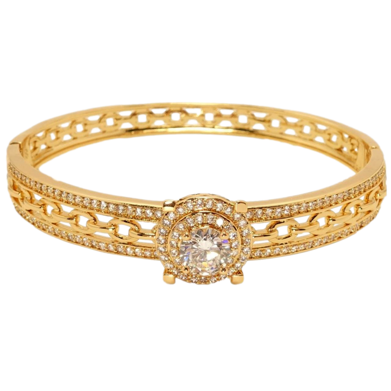 Браслет Xuping Позолота 18K Орнамент ланцюг з доріжками цирконію та круглою кристальною вставкою ø 6см фото №1 Браслет Xuping Позолота 18K Орнамент ланцюг з доріжками цирконію та круглою кристальною вставкою ø 6см фото №1