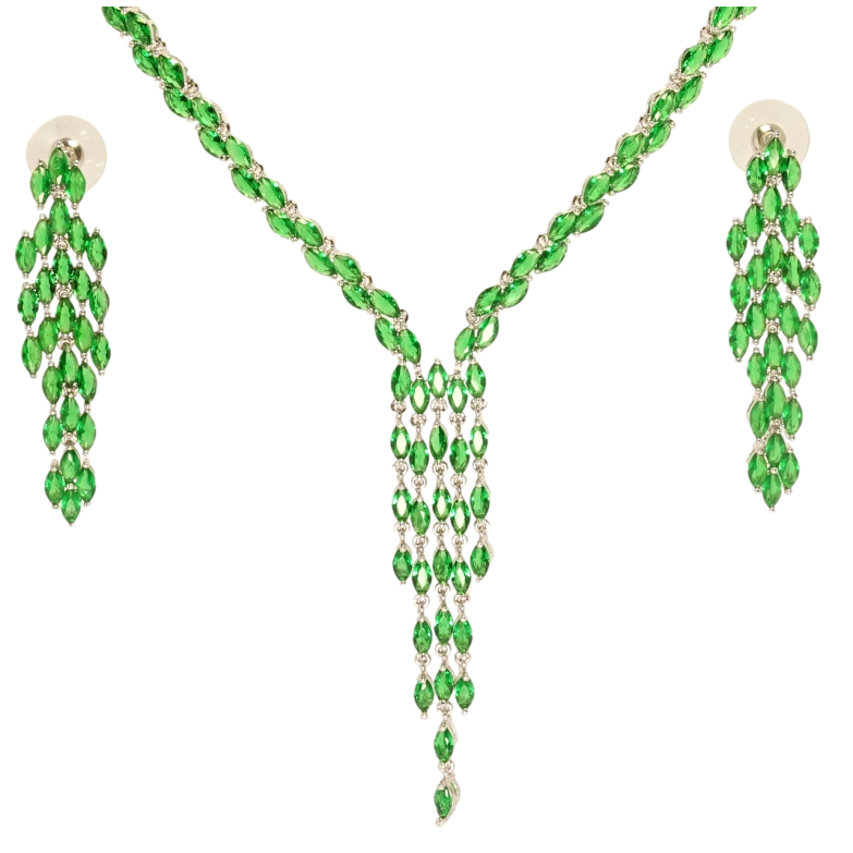 Набор Xuping Родий Серьги Колье Женственность зеленые кристаллы размер 42см х 5мм фото №1 Набор Xuping Родий Серьги Колье Женственность зеленые кристаллы размер 42см х 5мм фото №1