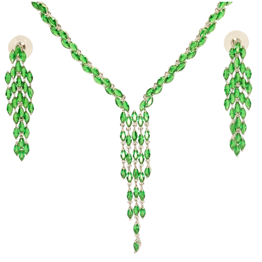 Набор Xuping Родий Серьги Колье Женственность зеленые кристаллы размер 42см х 5мм фото №1 Набор Xuping Родий Серьги Колье Женственность зеленые кристаллы размер 42см х 5мм фото №1