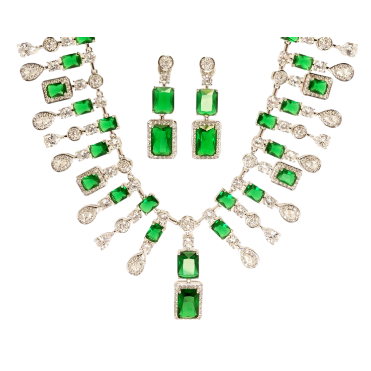 Набір Xuping Родій Сережки Кольє Вишуканість із зеленими кристалами та цирконієм розмір 41см фото №18 Набір Xuping Родій Сережки Кольє Вишуканість із зеленими кристалами та цирконієм розмір 41см фото №18
