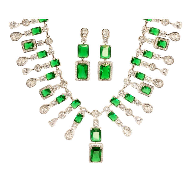 Набір Xuping Родій Сережки Кольє Вишуканість із зеленими кристалами та цирконієм розмір 41см фото №13