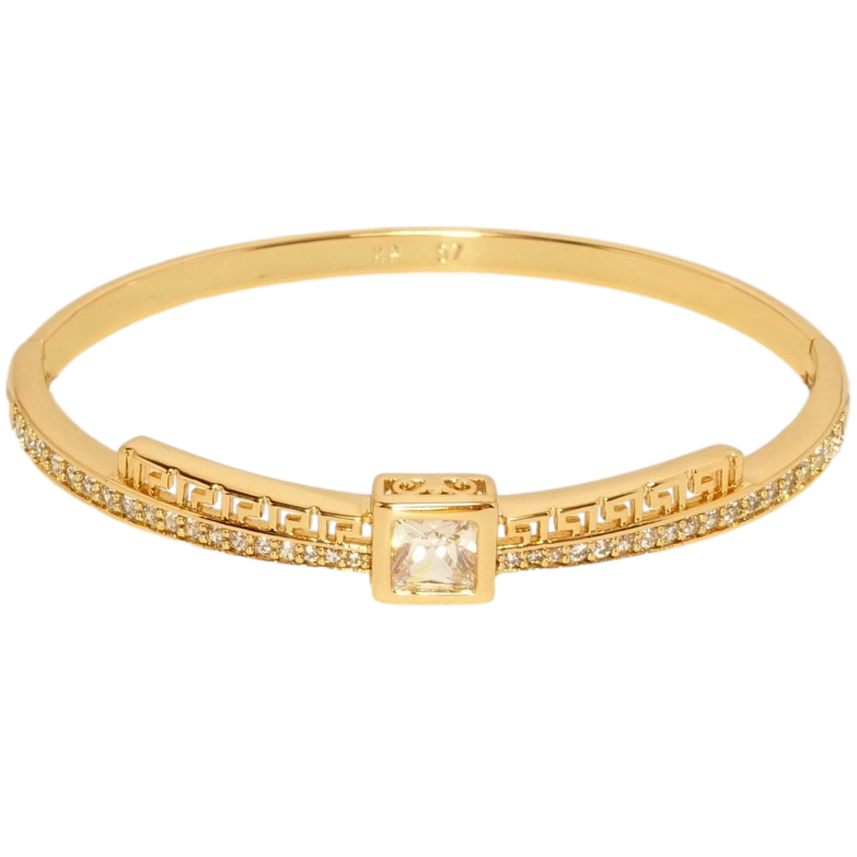 Браслет Xuping Позолота 18K Доріжка цирконію з меандровою лінією та вставкою кристал ø 5,7см фото №5 Браслет Xuping Позолота 18K Доріжка цирконію з меандровою лінією та вставкою кристал ø 5,7см фото №5