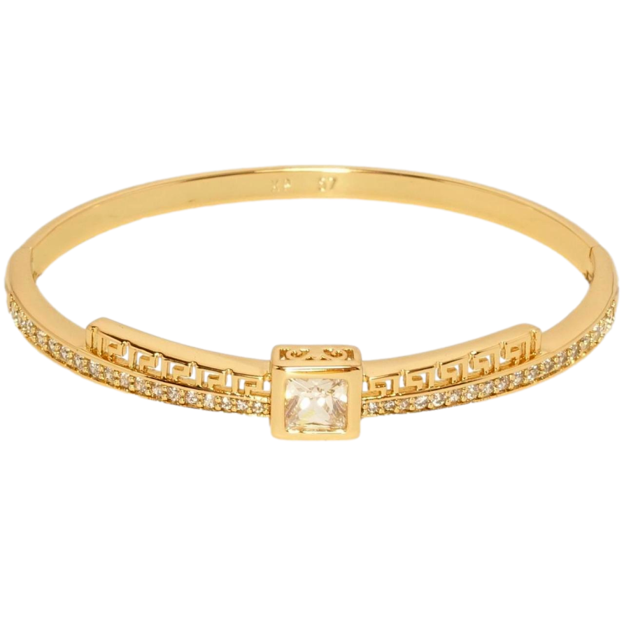 Браслет Xuping Позолота 18K Доріжка цирконію з меандровою лінією та вставкою кристал ø 5,7см фото №1 Браслет Xuping Позолота 18K Доріжка цирконію з меандровою лінією та вставкою кристал ø 5,7см фото №1