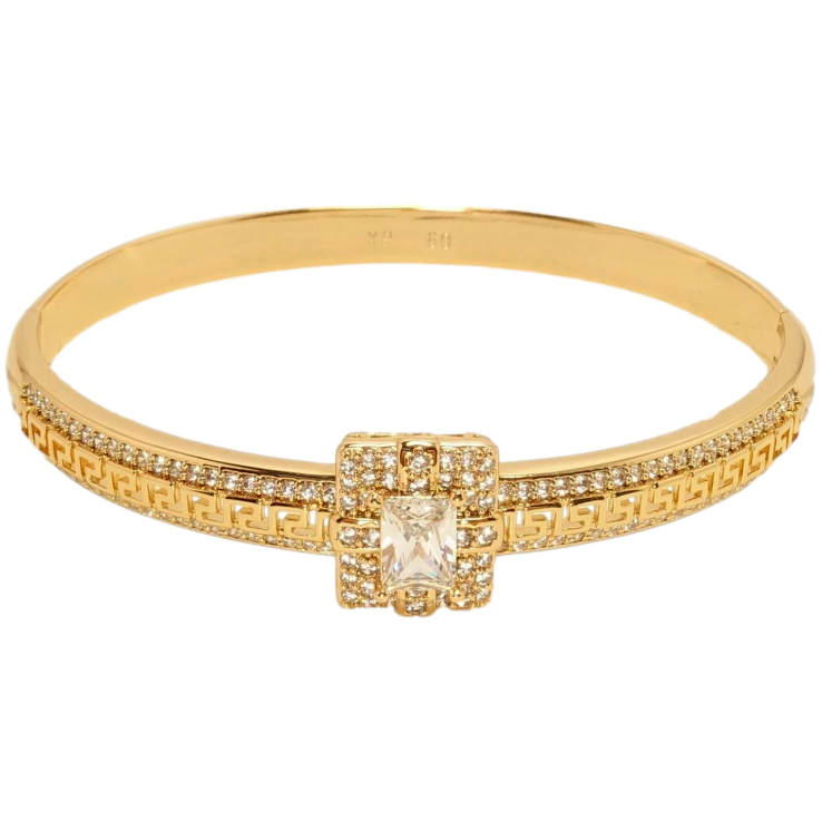 Браслет Xuping Позолота 18K Меандрова лінія з доріжками цирконію та квадратом з кристалами ø 6см фото №21 Браслет Xuping Позолота 18K Меандрова лінія з доріжками цирконію та квадратом з кристалами ø 6см фото №21