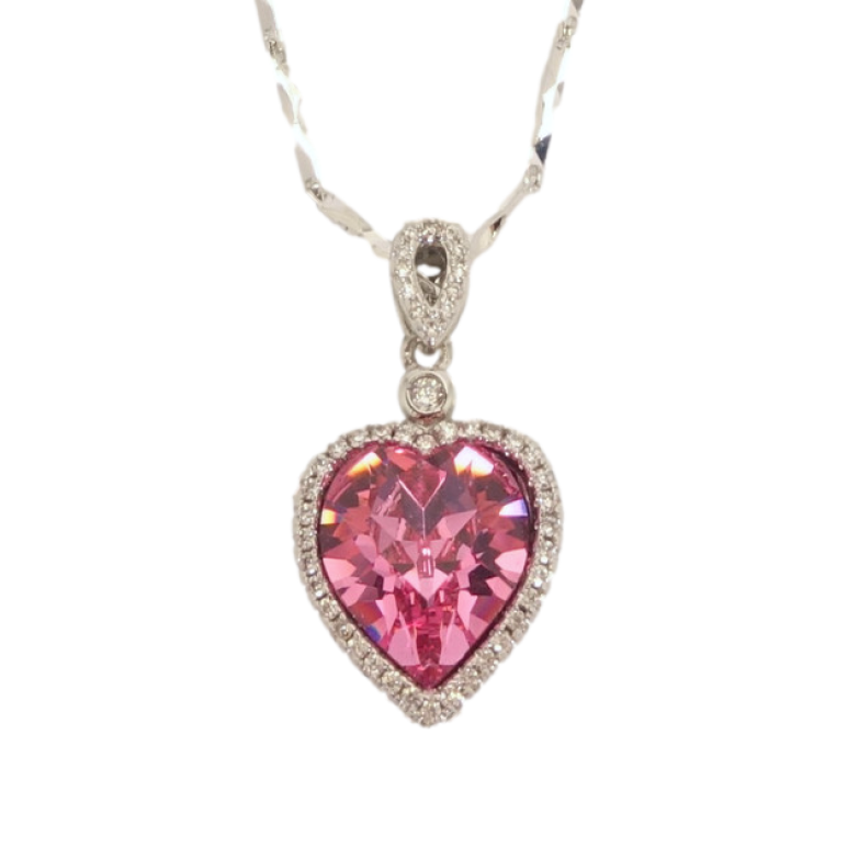Кулон Xuping колір Родій з кр-ми Swarovski на ланцюжку Кристальне серце Rose в інкрустації  довжина 45см фото №1